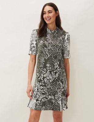 M&S Phase Eight Womens Floral Funnel Neck Knee Length Shift Dress