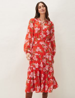 M&S Phase Eight Womens Chiffon Floral V-Neck Maxi Tea Dress