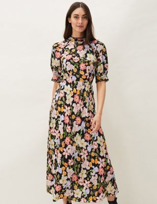 M&S Phase Eight Womens Floral Puff Sleeve Midaxi Tea Dress