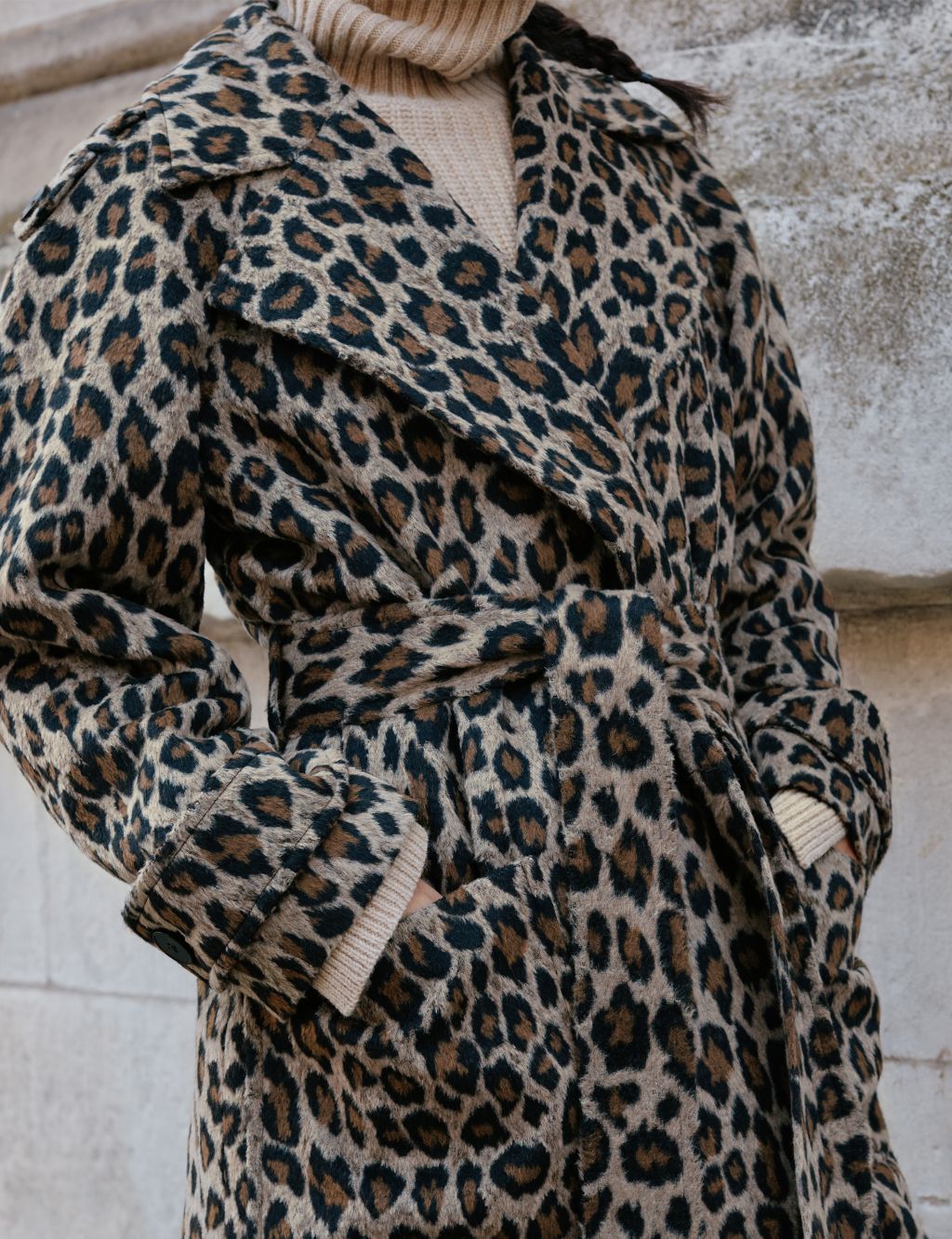 Leopard Print Belted Trench Coat with Wool image 4