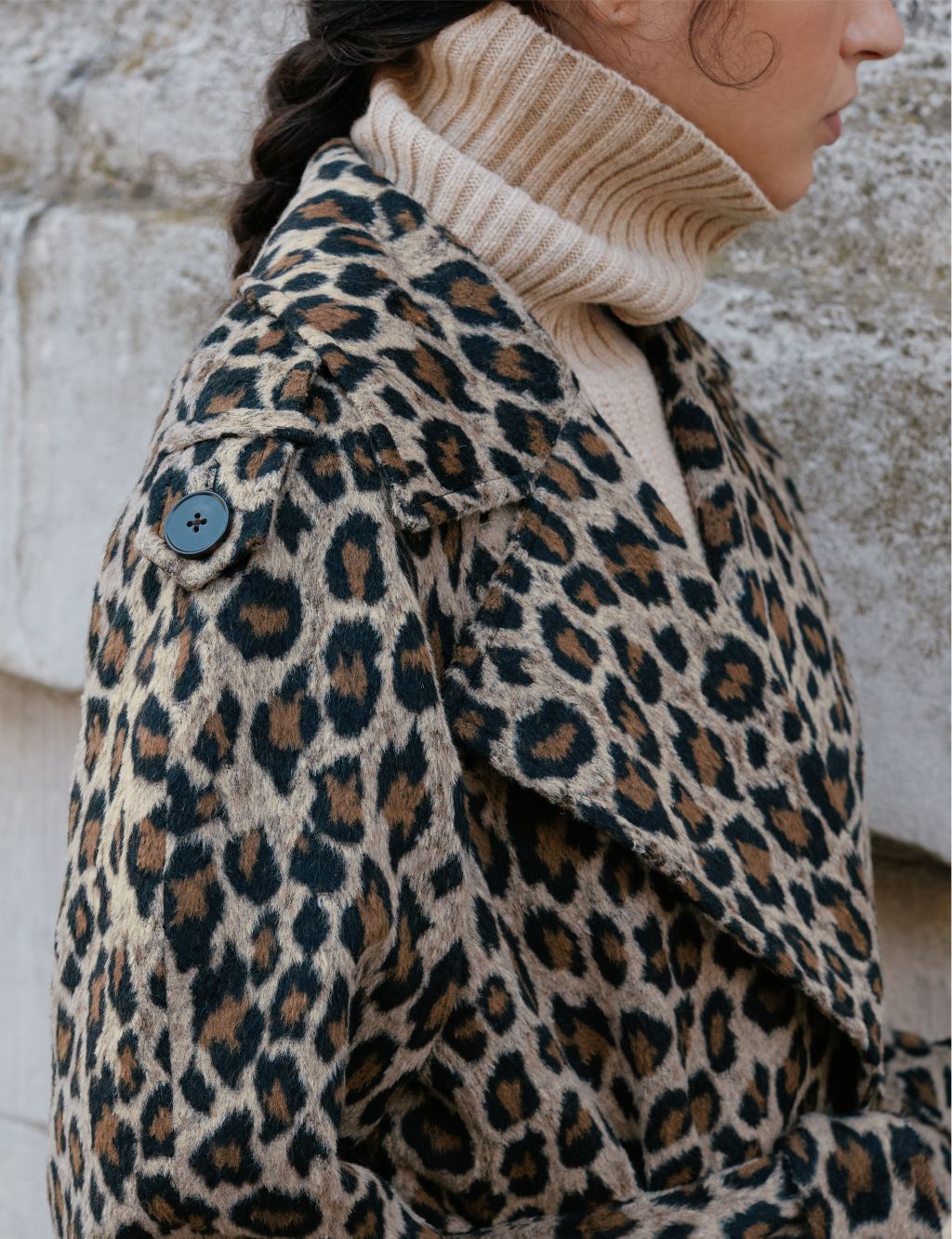 Leopard Print Belted Trench Coat with Wool image 5
