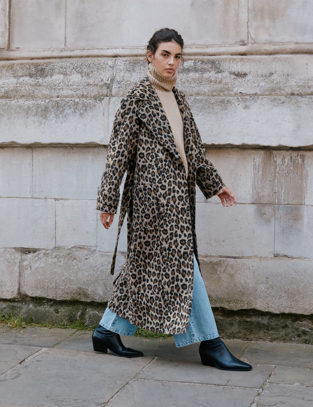 Leopard Print Belted Trench Coat with Wool image 6