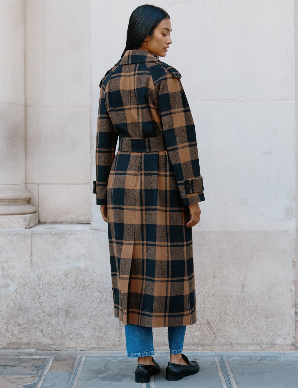 Checked Belted Wrap Coat with Wool image 3