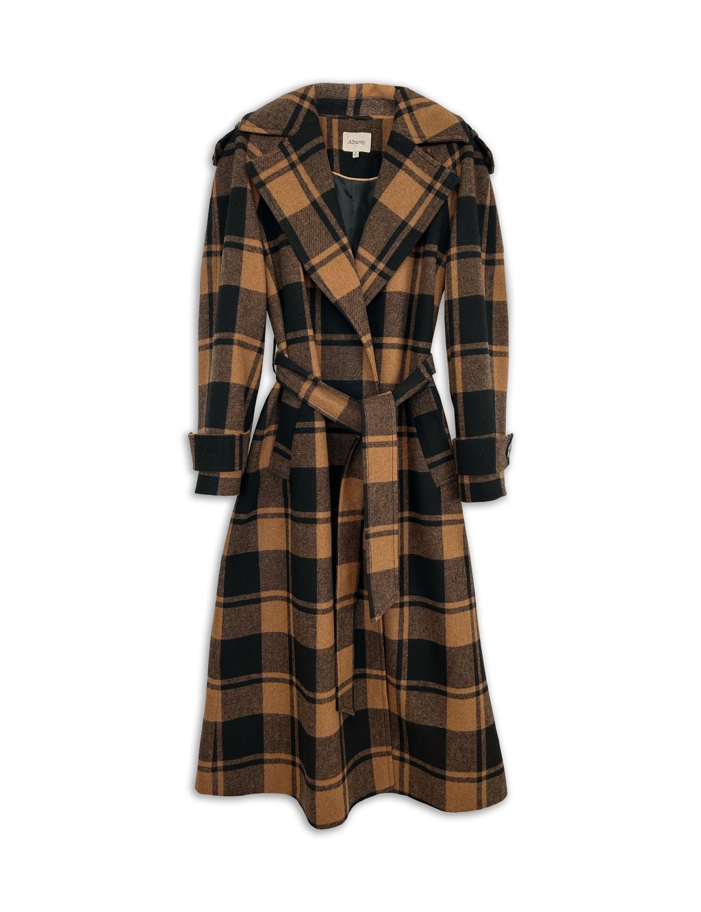 Checked Belted Wrap Coat with Wool image 2