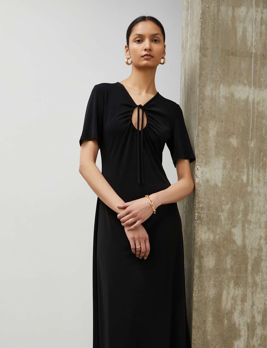 Tie Neck Midi Tea Dress image 2