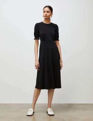 Finery London Womens Puff Sleeve Midi Waisted Dress - 16 - Black, Black