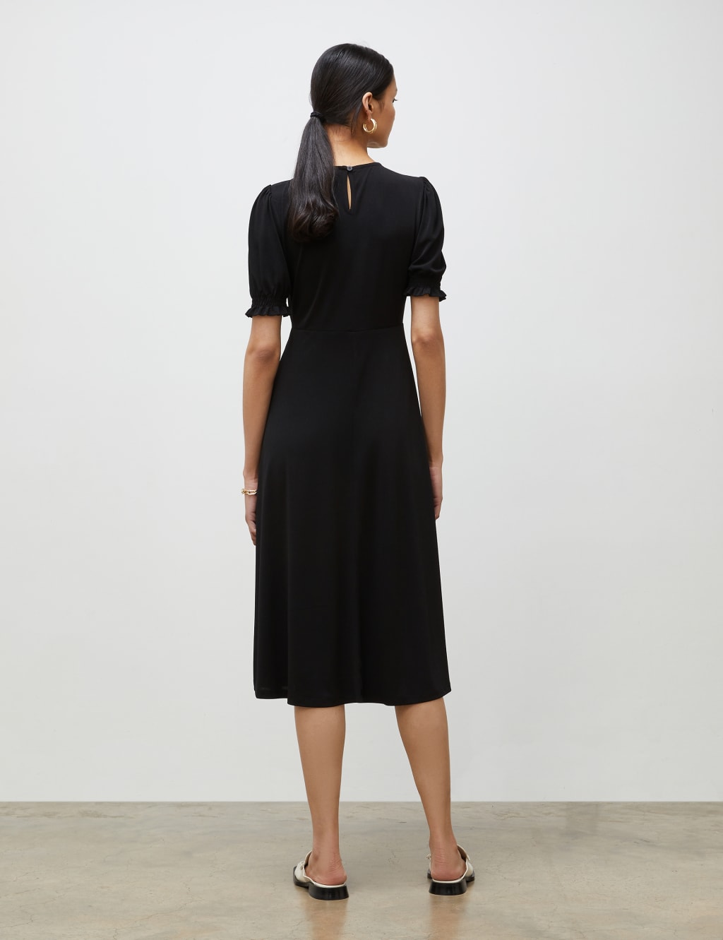 Puff Sleeve Midi Waisted Dress image 3