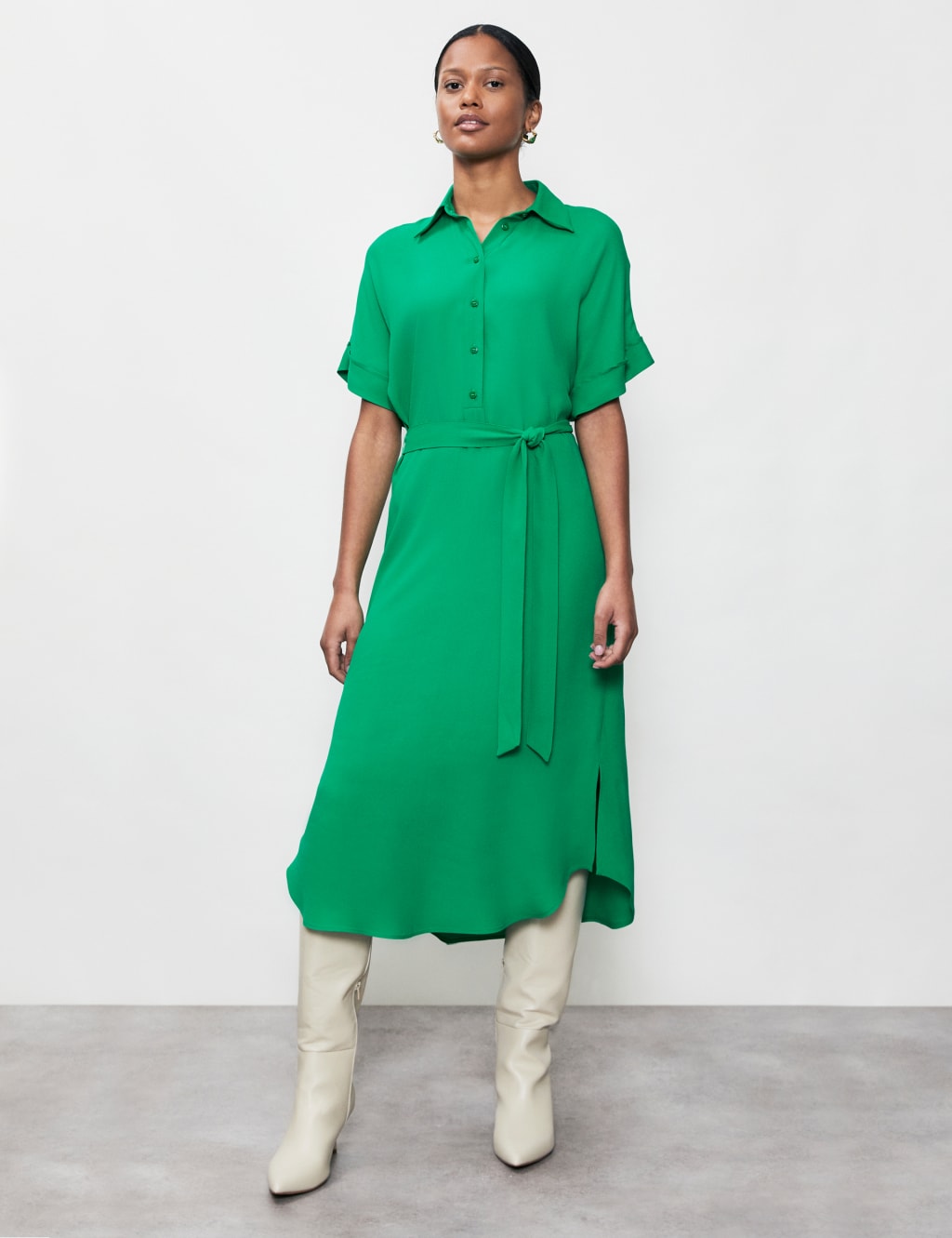 Belted Midi Shirt Dress image 1