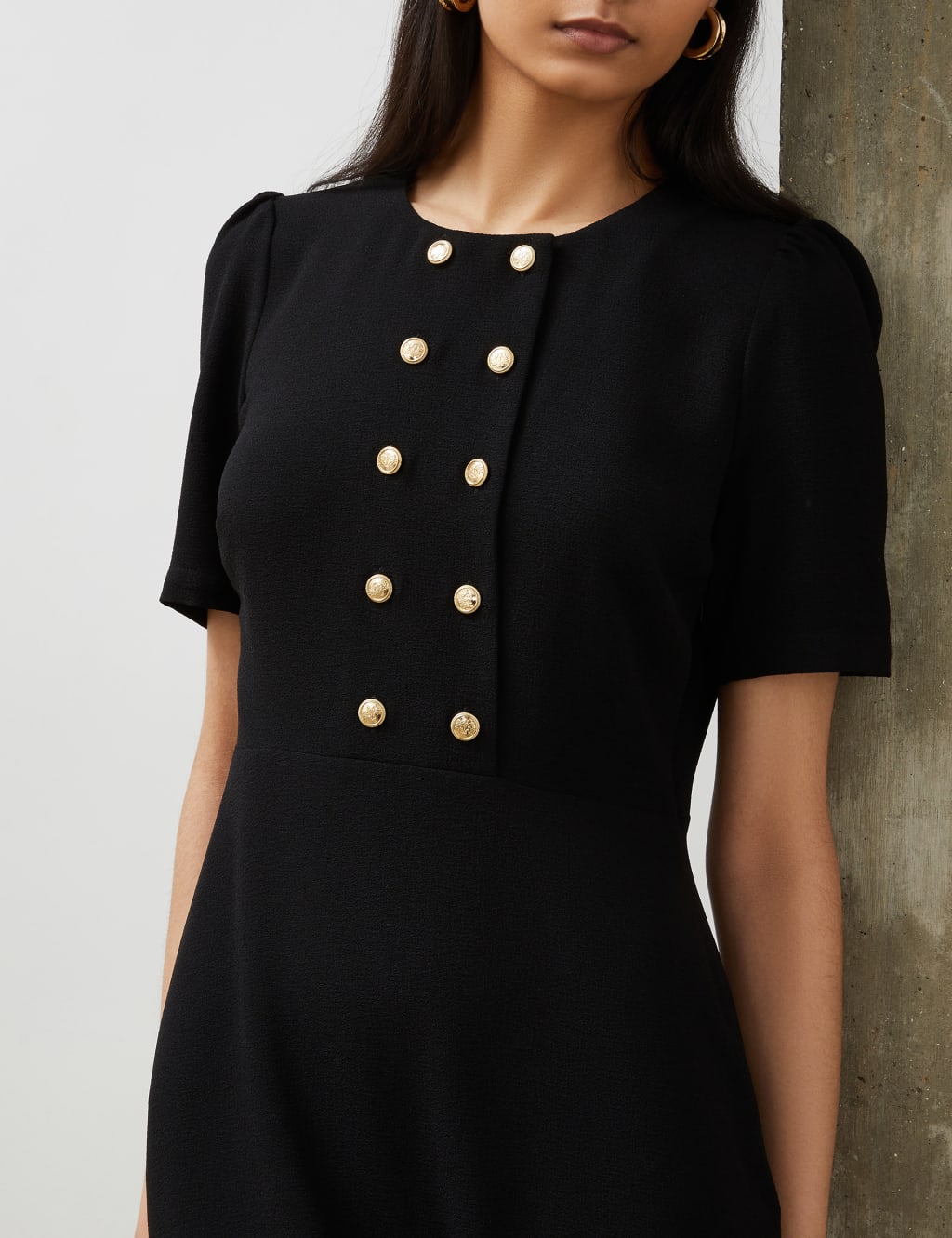 Round Neck Button Detail Mini Shift Dress image 4
