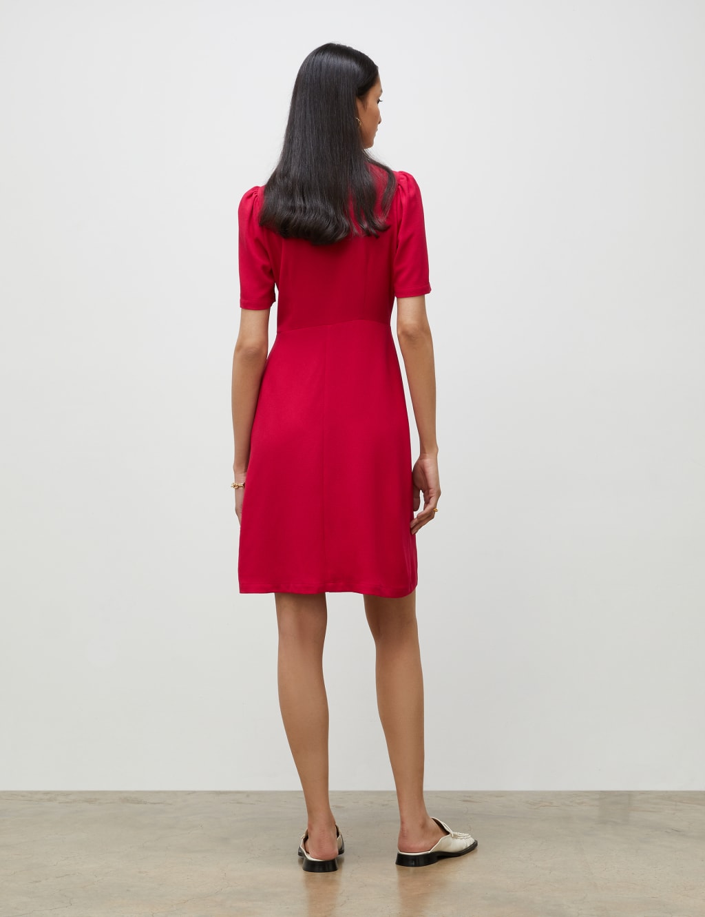 Round Neck Button Detail Mini Shift Dress image 3