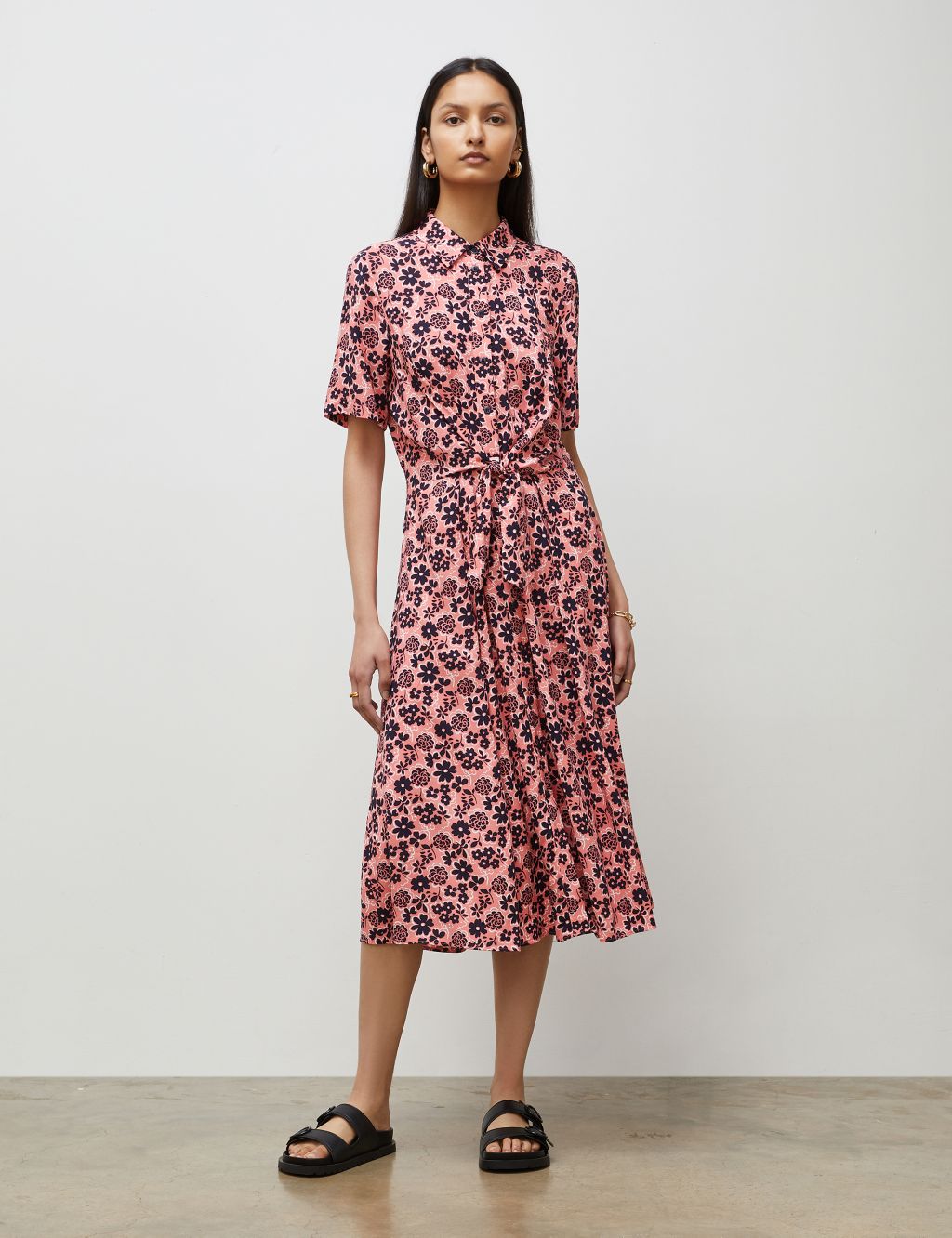 Floral Collared Midi Waisted Dress image 1