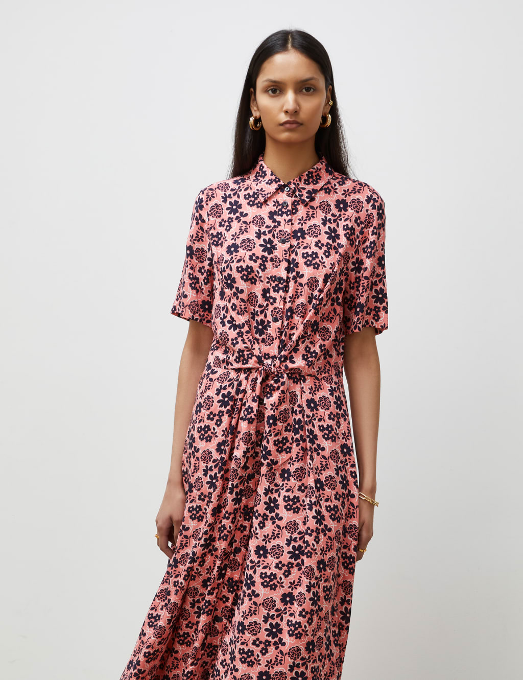 Floral Collared Midi Waisted Dress image 3