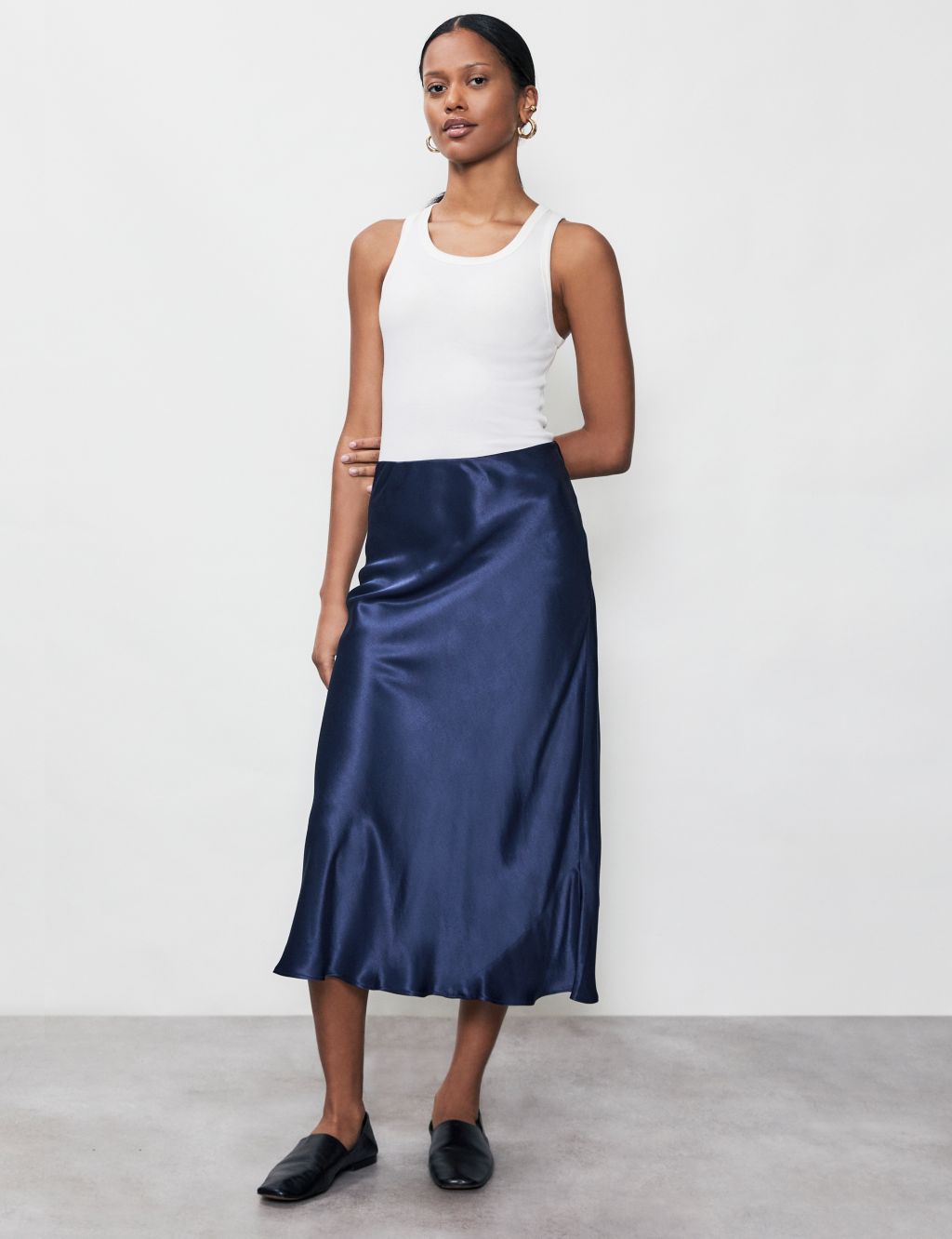 Satin Midi A-Line Skirt
