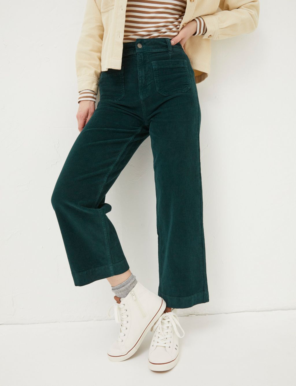 Cord Patch Pocket Wide Leg Cropped Trousers image 3