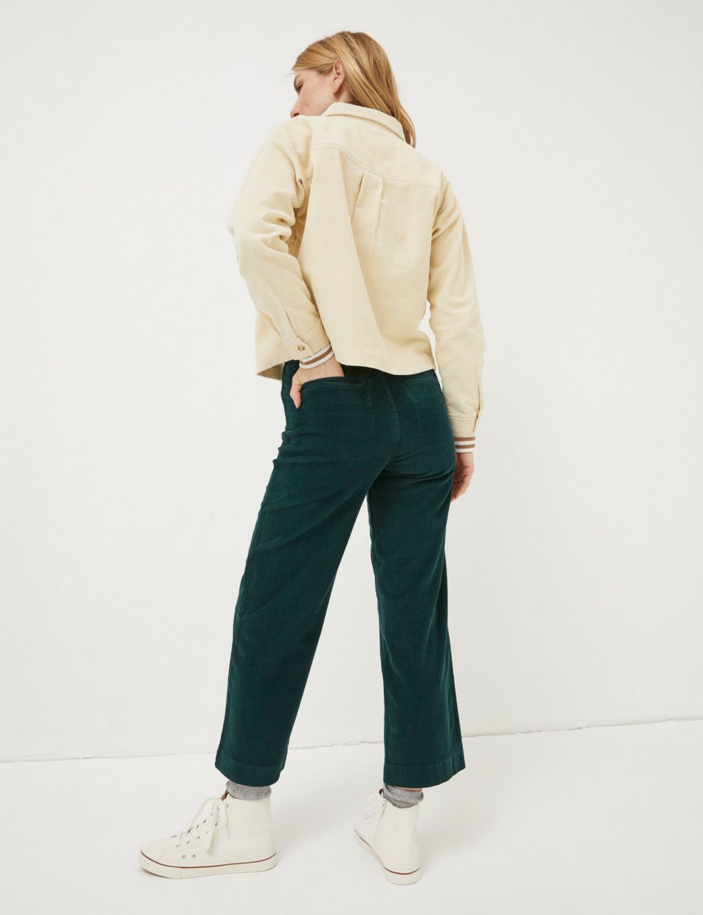 Cord Patch Pocket Wide Leg Cropped Trousers image 4