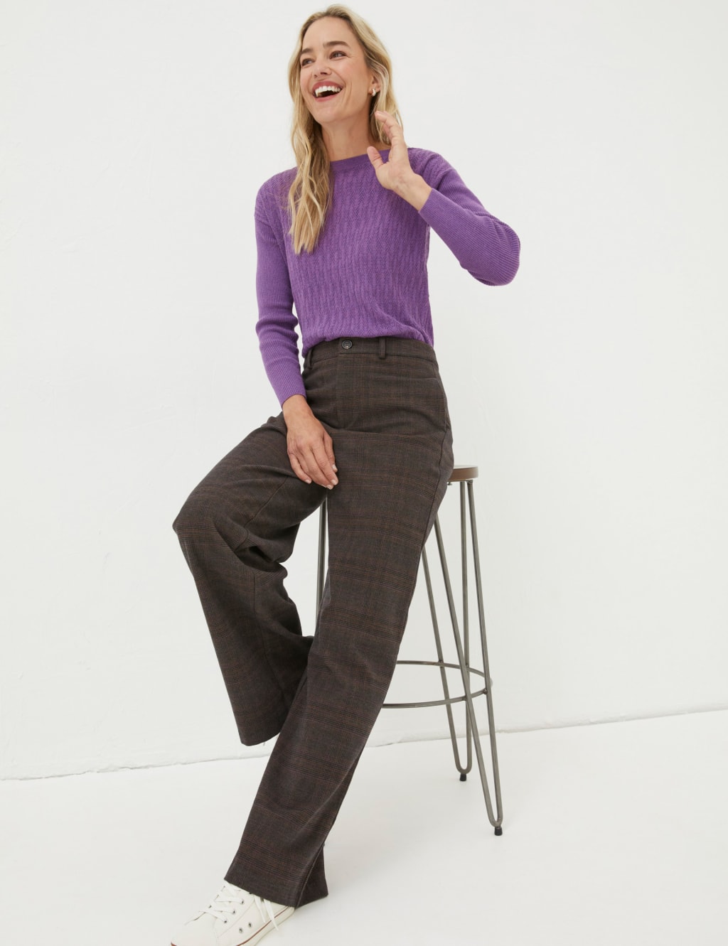 Checked Wide Leg Trousers image 5