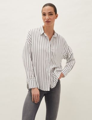 M&S Phase Eight Womens Striped Collared Long Sleeve Blouse