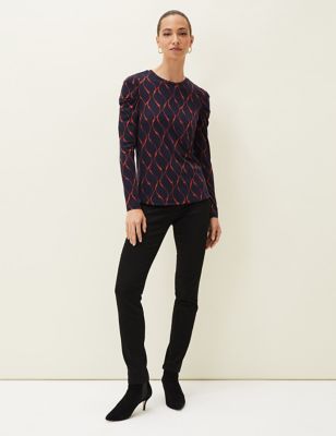 M&S Phase Eight Womens Abstract Print Crew Neck Long Sleeve Top