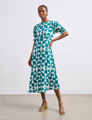 Finery London Womens Geometric Midi Tea Dress - 18 - Green Mix, Green Mix
