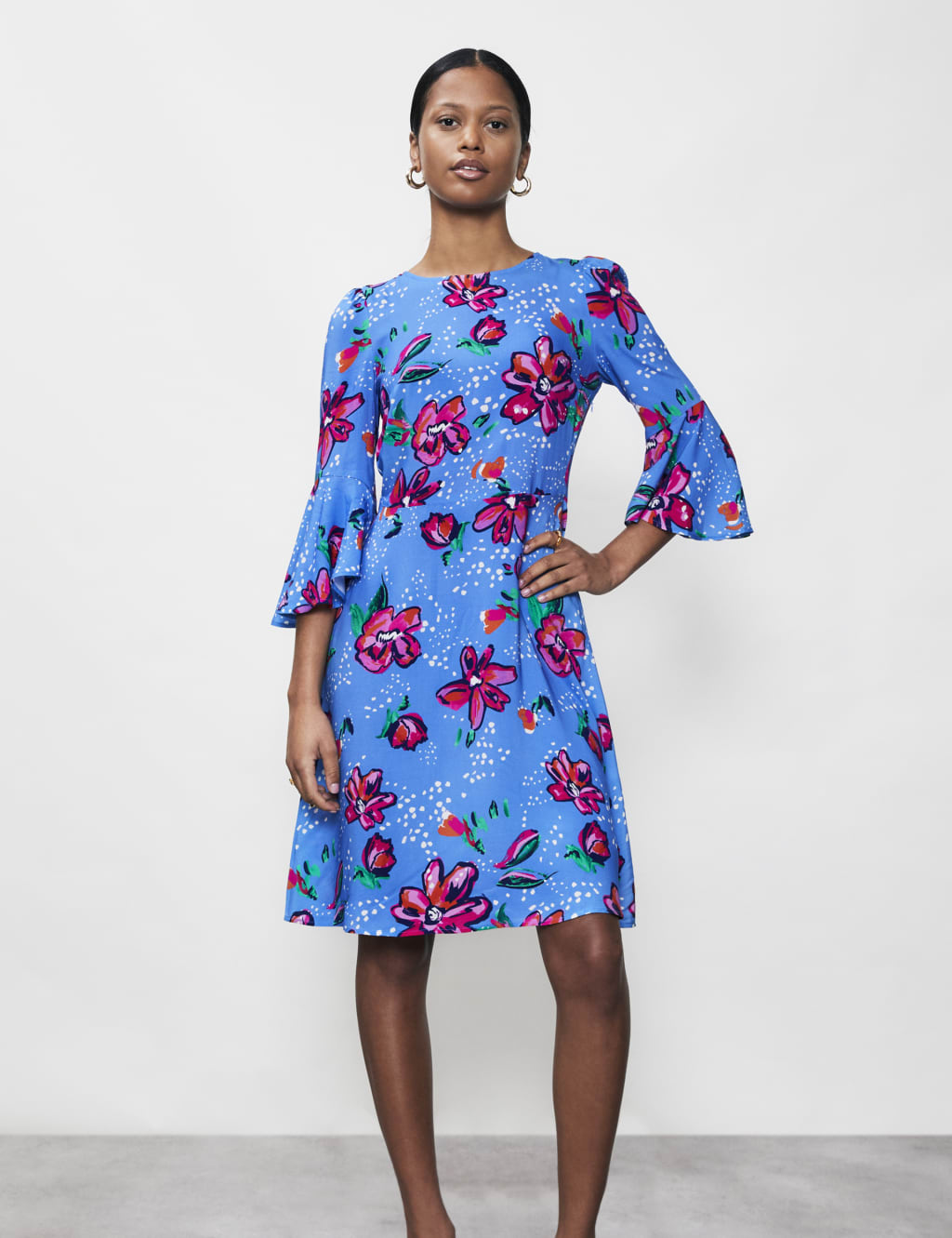 Floral Round Neck Knee Length Waisted Dress image 2