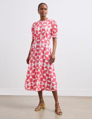 Finery London Womens Geometric Midi Tea Dress - 22 - Pink Mix, Pink Mix