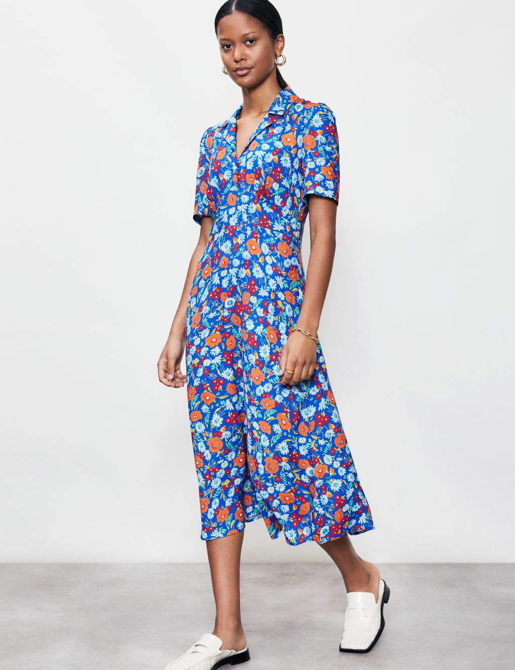 Floral Collared Midi Waisted Dress image 1