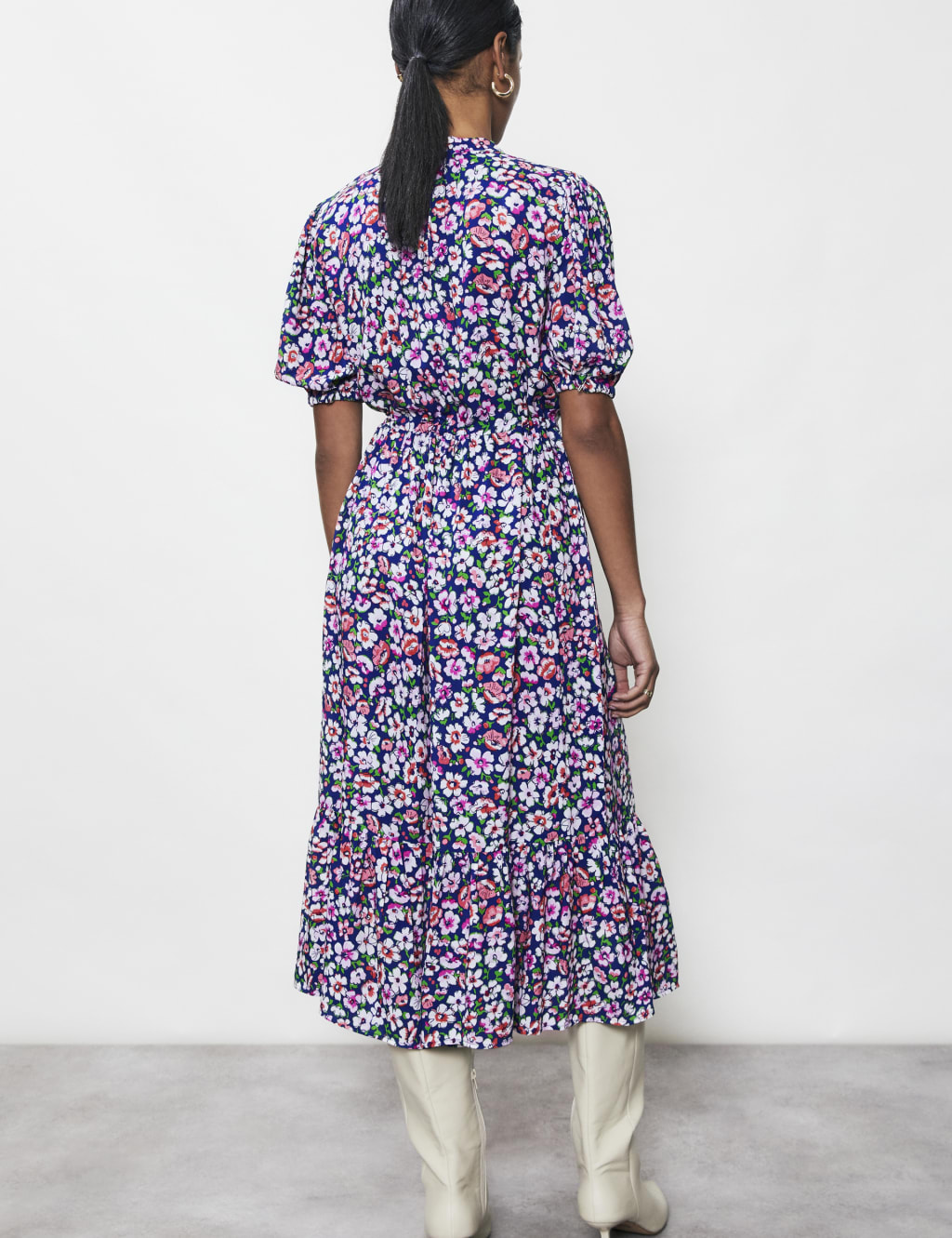 Floral V-Neck Midi Waisted Dress image 2