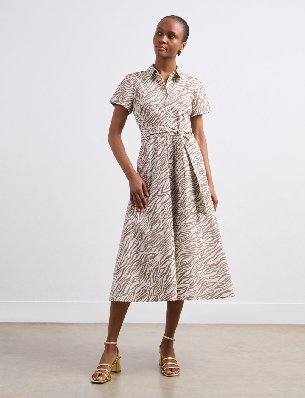 Pure Cotton Animal Print Midi Shirt Dress