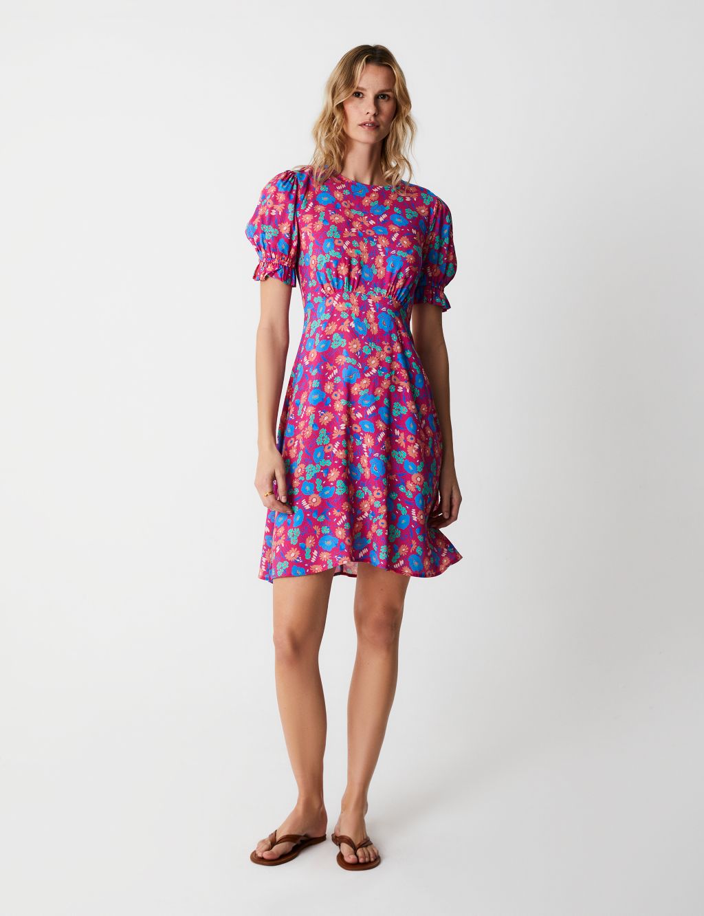 Floral Puff Sleeve Waisted Dress image 1