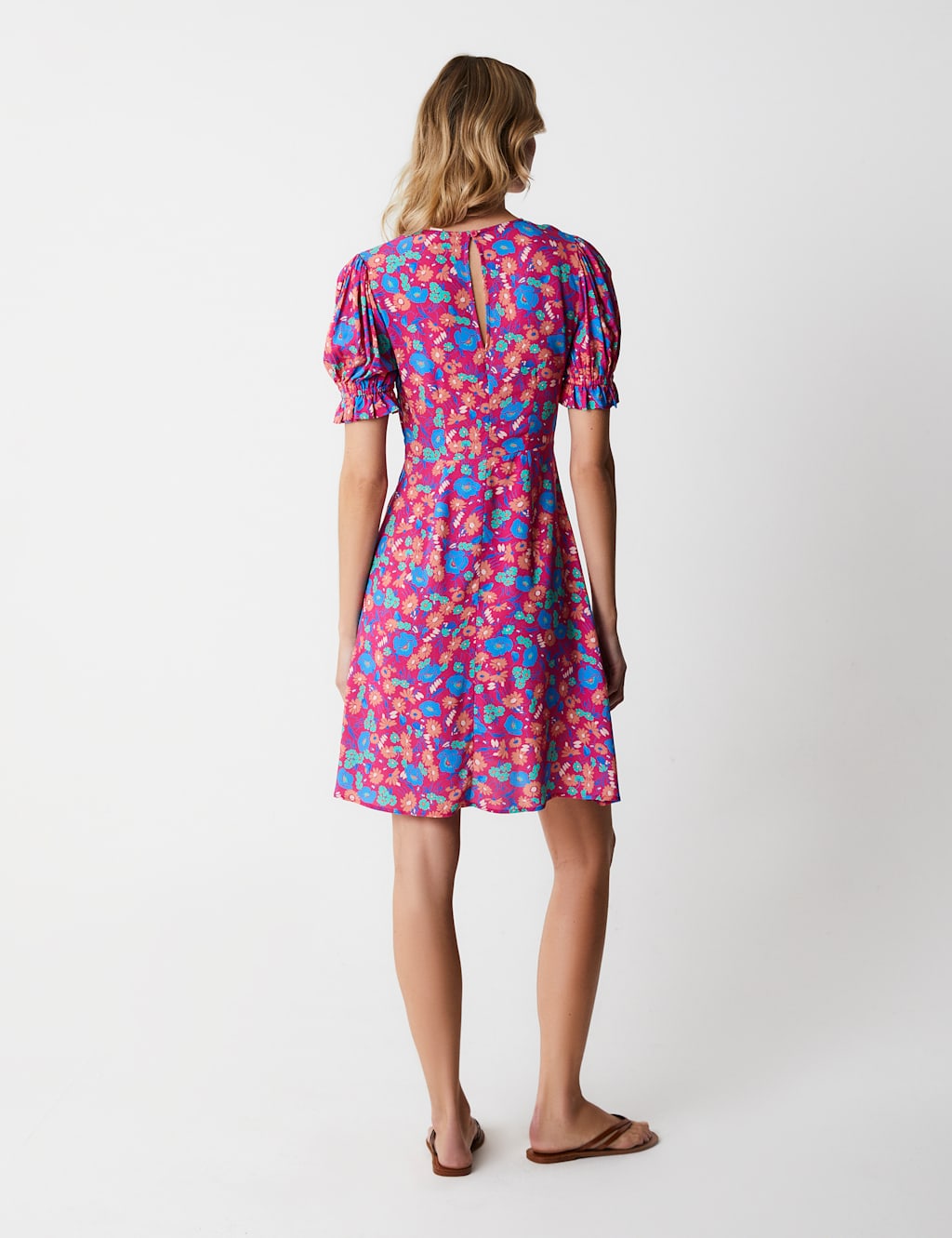 Floral Puff Sleeve Waisted Dress image 3