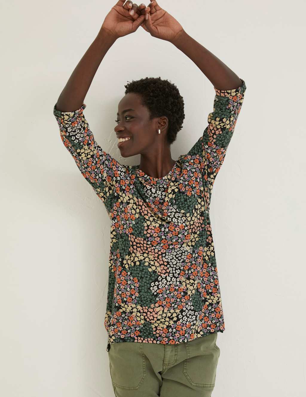 Cotton Modal Blend Floral Crew Neck Top image 1