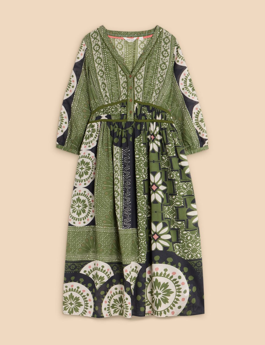 Printed V-Neck Midi Waisted Dress image 2