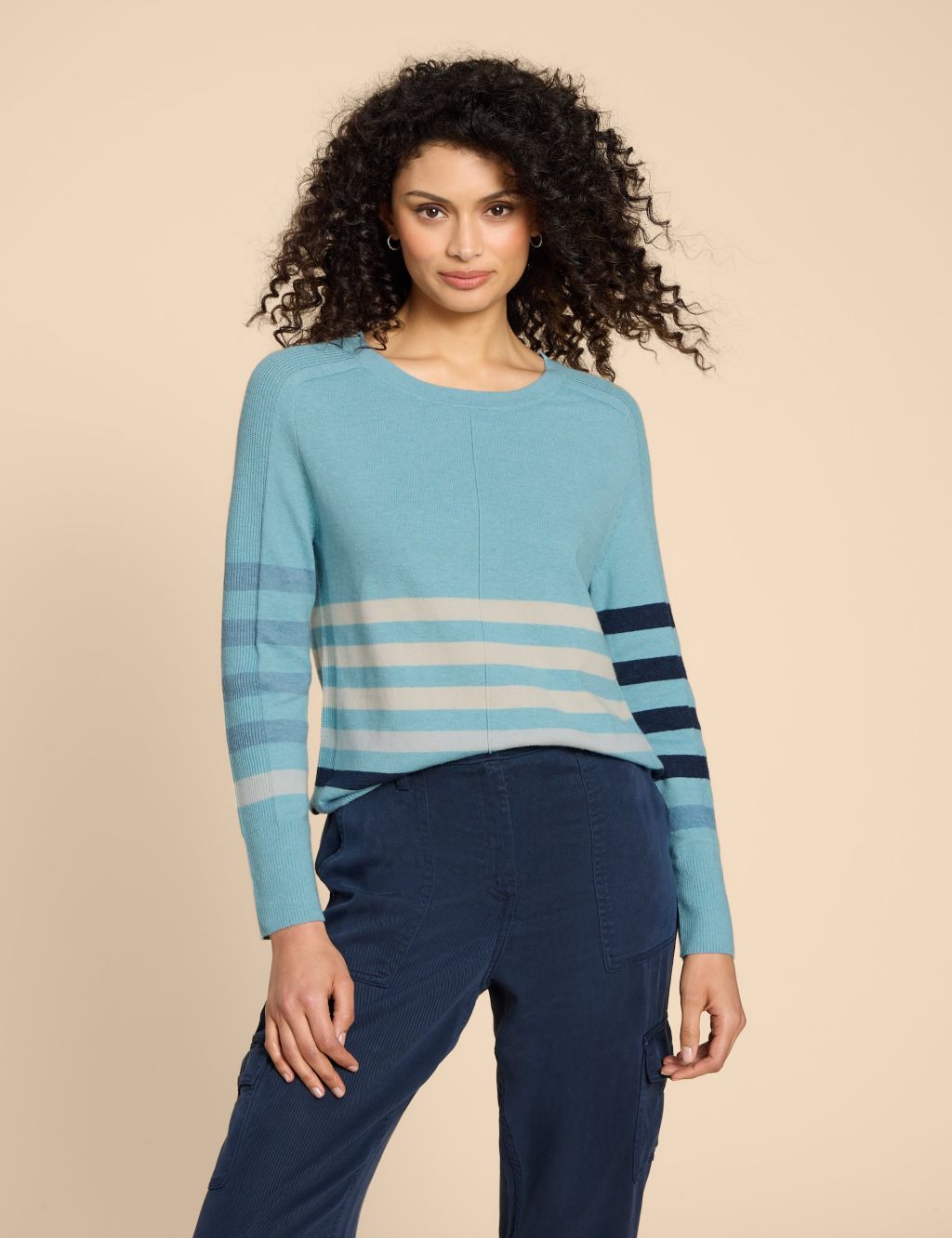 Cotton Rich Striped Jumper with Merino Wool