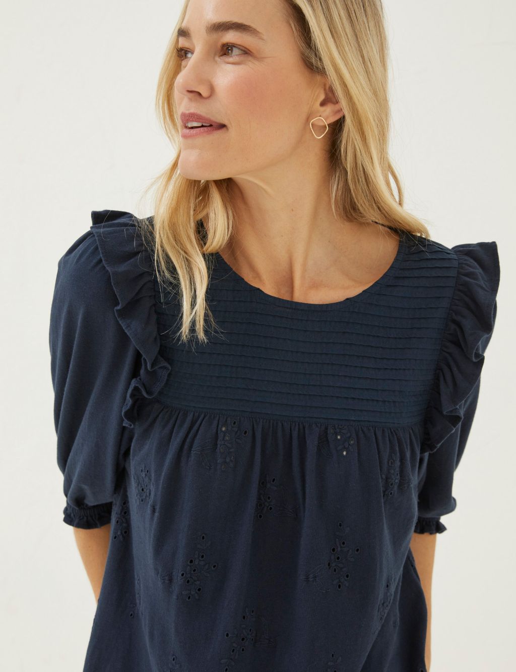 Pure Cotton Broderie Frill Detail Blouse image 3