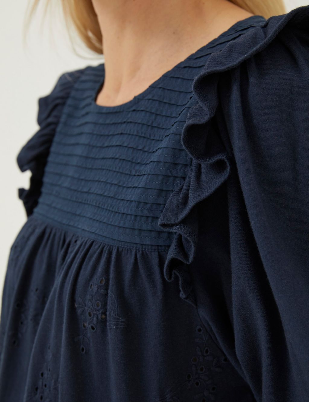 Pure Cotton Broderie Frill Detail Blouse image 4