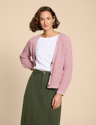 White Stuff Women's Cotton Rich Knitted V-Neck Cardigan - XL - Pink, Pink