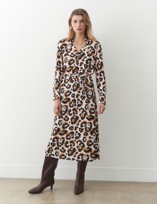 Finery London Women's Animal Print Midaxi Shirt Dress - 10 - Brown Mix, Brown Mix