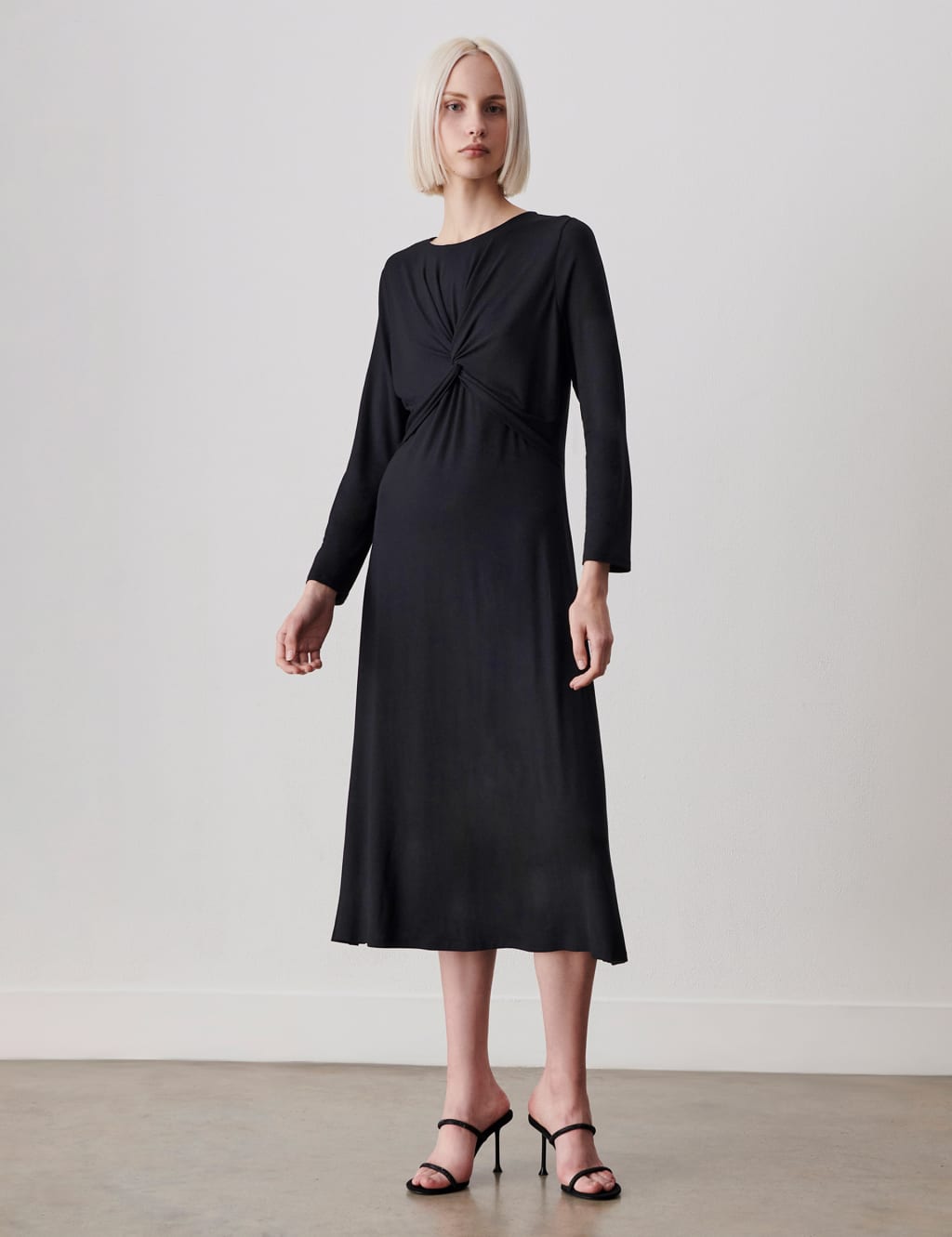 Round Neck Twist Front Midi Waisted Dress image 1