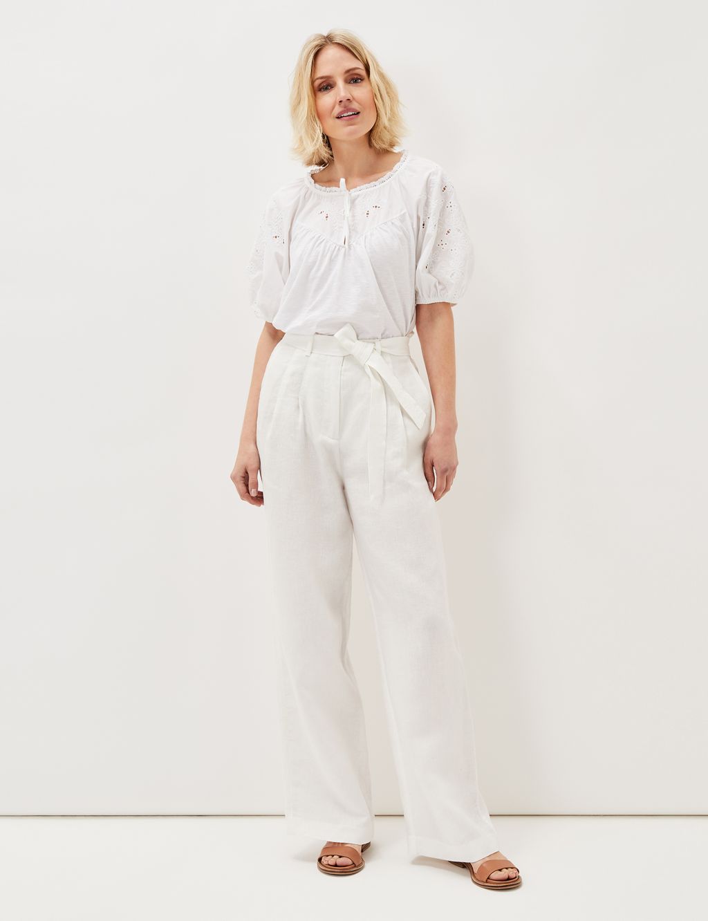 Pure Linen Belted Wide Leg Trousers image 1