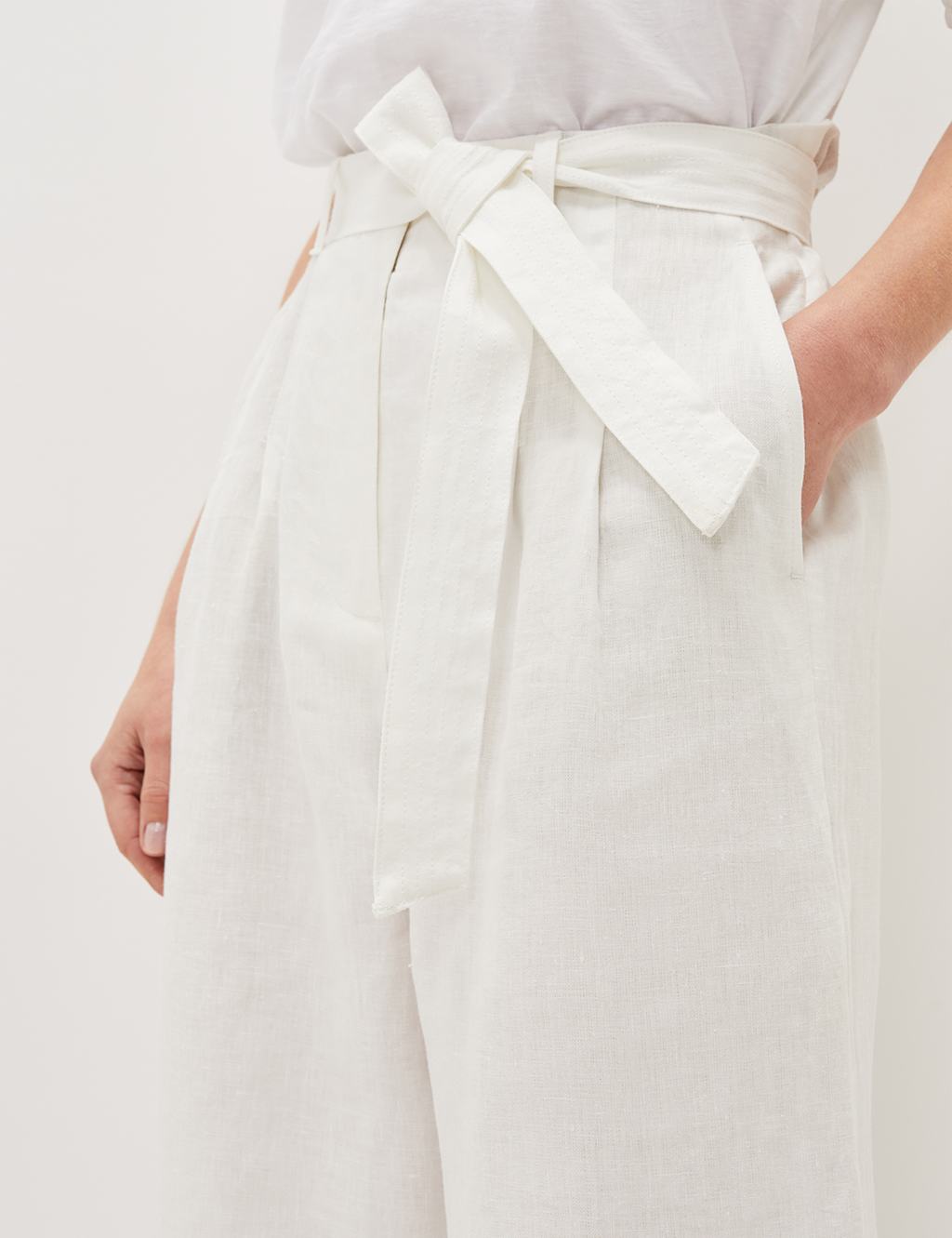 Pure Linen Belted Wide Leg Trousers image 2