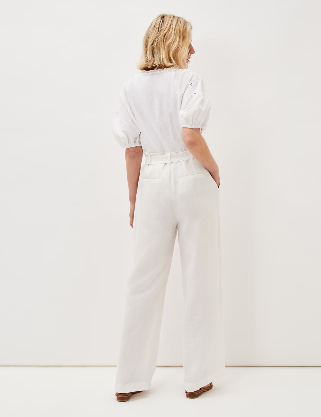 Pure Linen Belted Wide Leg Trousers image 3