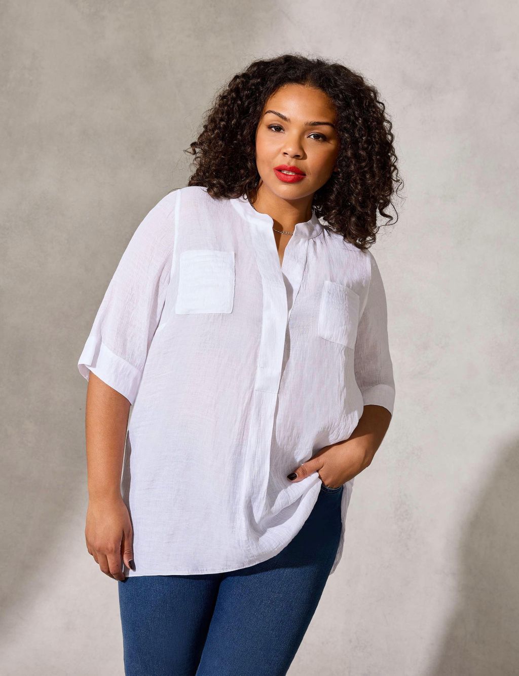 Textured V-Neck Relaxed Blouse image 2