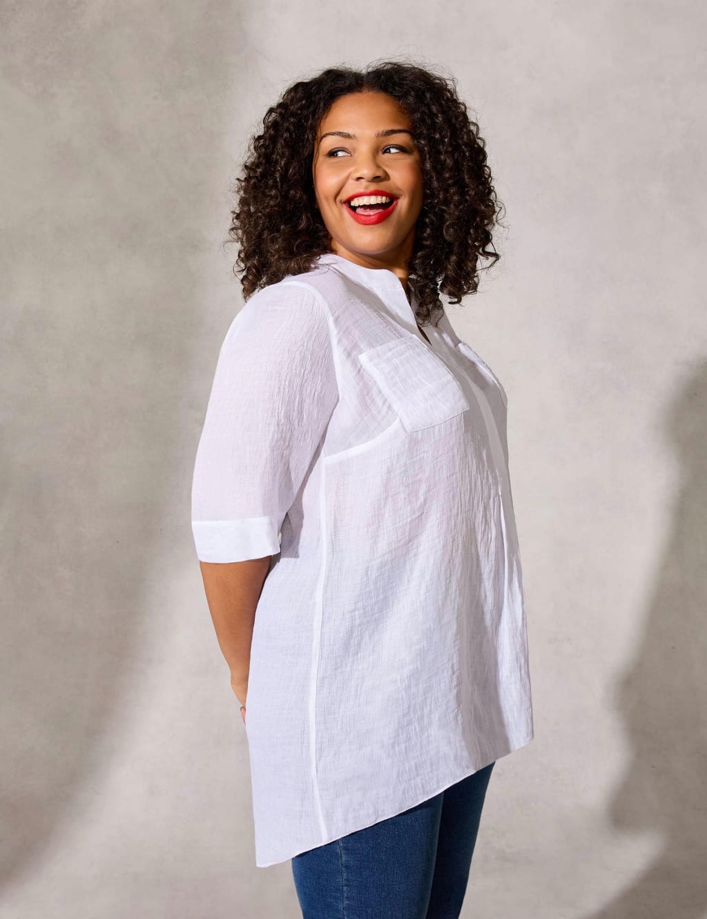Textured V-Neck Relaxed Blouse image 3