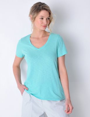 Burgs Women's Pure Cotton V-Neck T-Shirt - 12 - Green, Green,Purple,White
