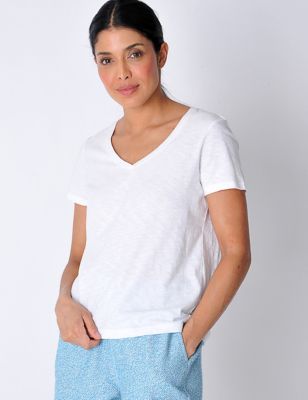 Burgs Womens Pure Cotton V-Neck T-Shirt - 8 - White, White,Green,Purple