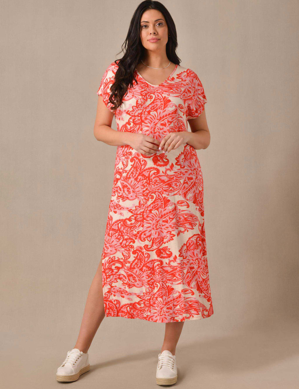 Jersey Paisley V-Neck Maxi T-Shirt Dress image 5