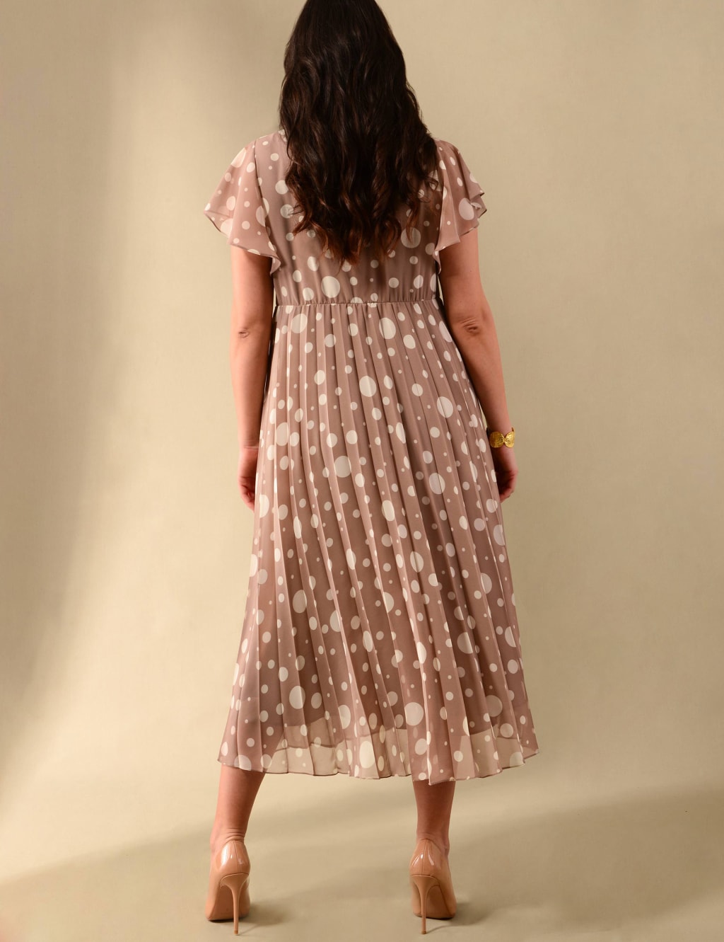 Polka Dot V-Neck Midaxi Waisted Dress image 4