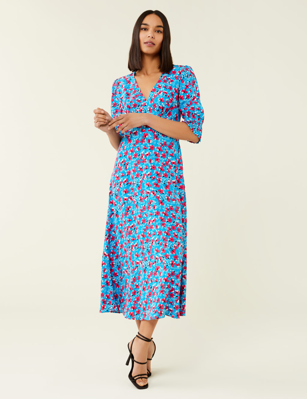 Floral V-Neck Midi Tea Dress image 1