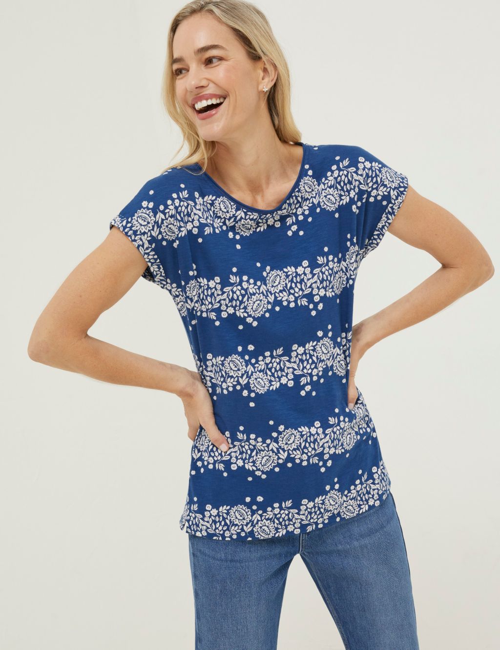 Pure Cotton Floral Striped T-Shirt image 3