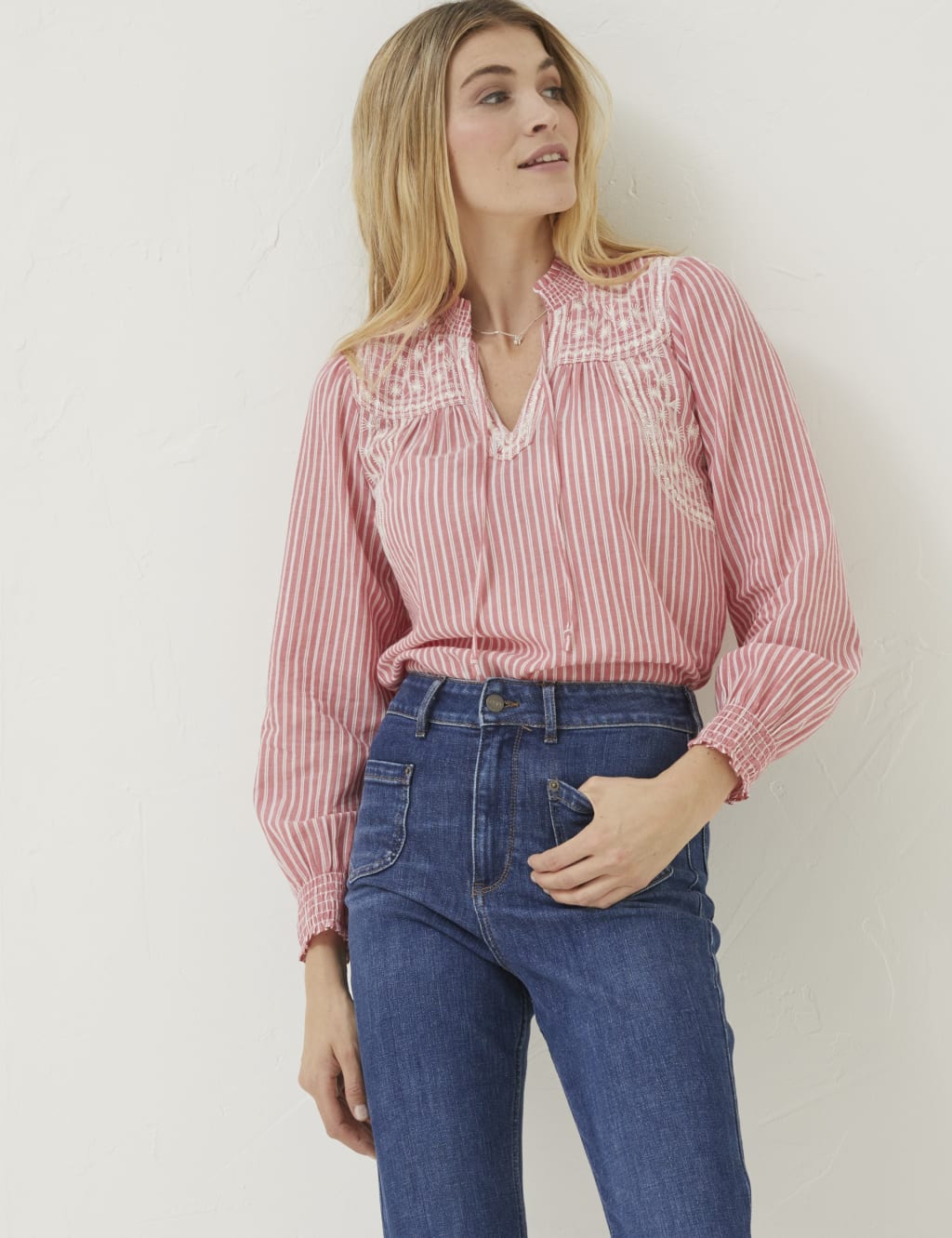 Pure Cotton Striped Notch Neck Blouse image 3